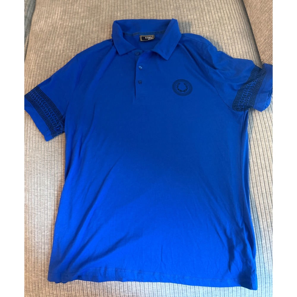 Level Ten Mens Royal Blue Polo Shirt Laurel Wreath Greek Key Sleeve LTP-1028